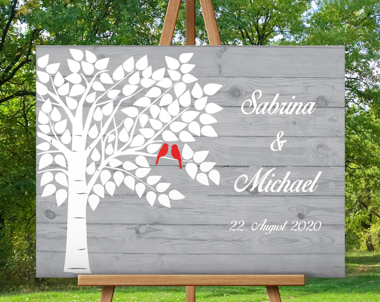 Hochzeitsgeschenk Wedding Tree, Hochzeitsbaum Digitaldruckdatei zum Selbstausdrucken grau mit vogel