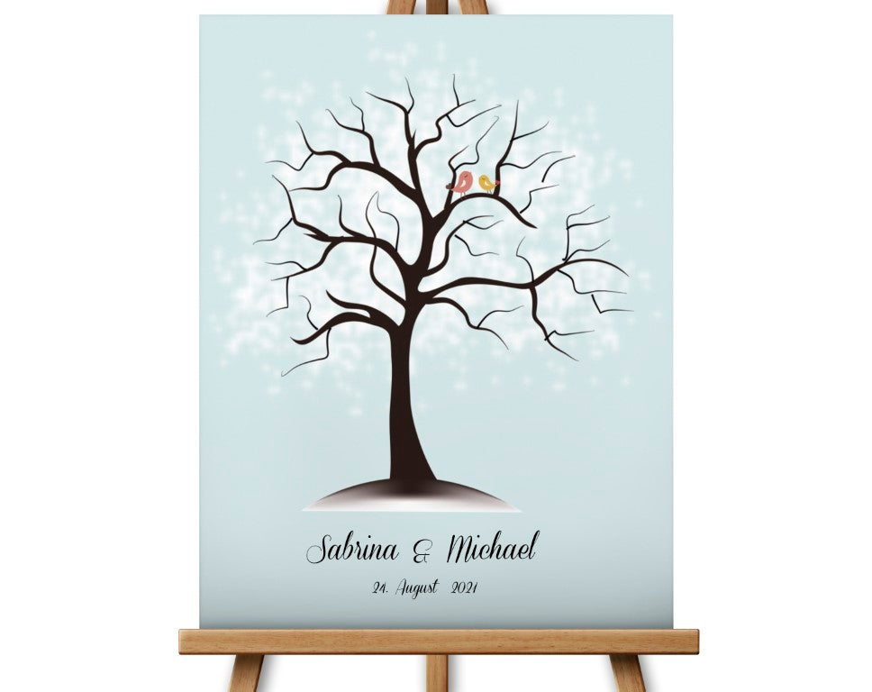 Blau Leinwand-Fingerabdruck Hochzeitsgästebuch