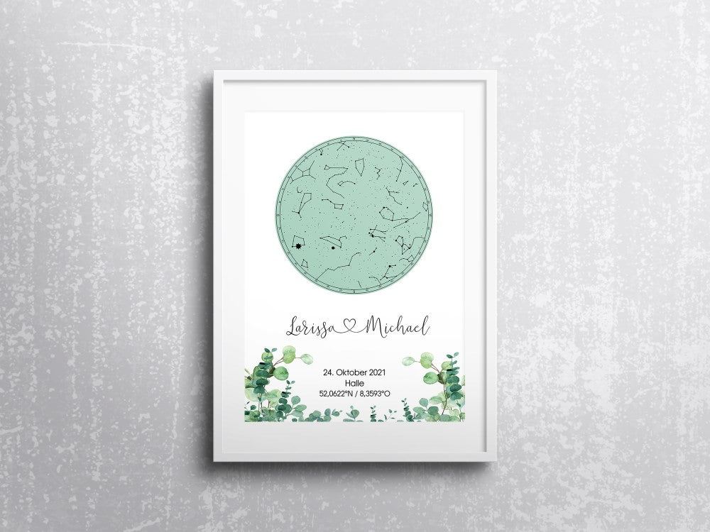 Eukalyptus Sternenkarte Poster Sternenhimmel personalisiert