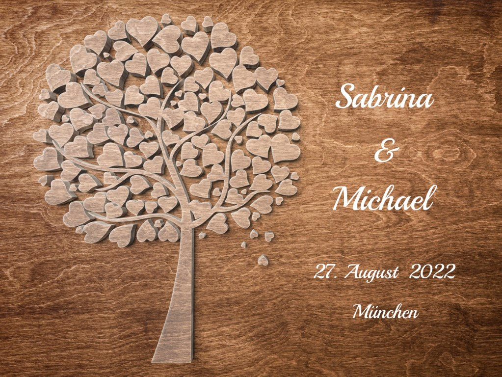 Herzbaum Hochzeitsgästebuch Boho Vintage Holzeffekt