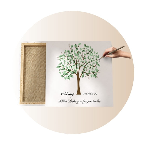 Geschenke für Jugendweihe z.B. Leinwand Gästebuch, Tasse mit Name, T-Shirt mit Datum