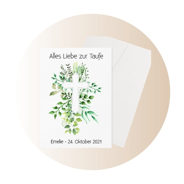 Tolle Taufgescheneke personalisierte Karte und Kleidung