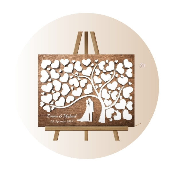 3d Holz Gästebuch ideales Geschenk zur Goldene Hochzeit und Silberhochzeit