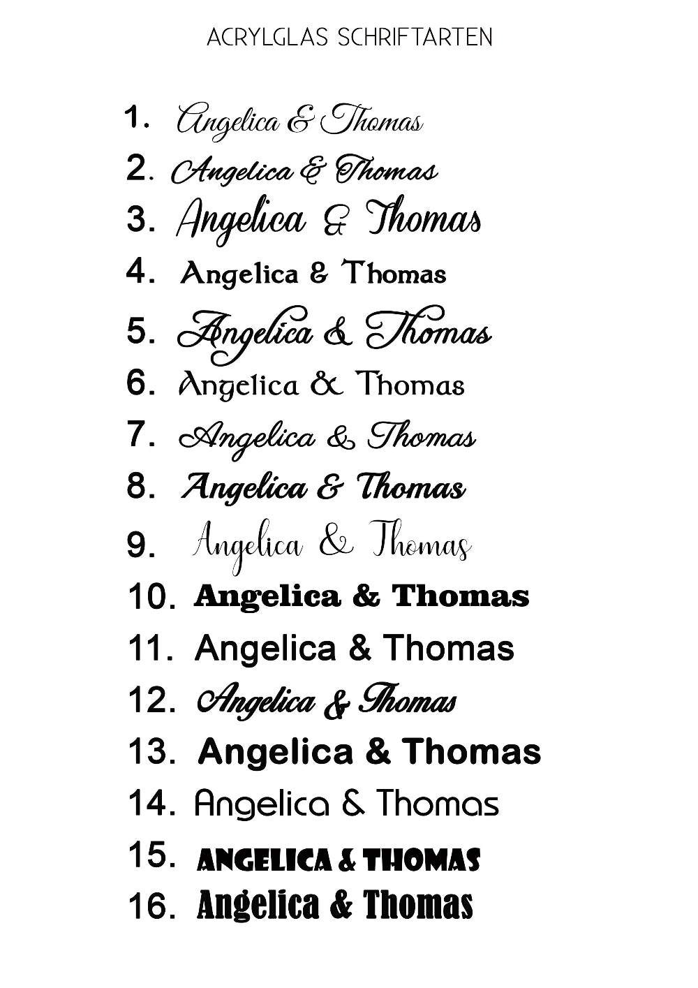 Hochzeitsschriftarten plexi acrylglas schild schriftzeug