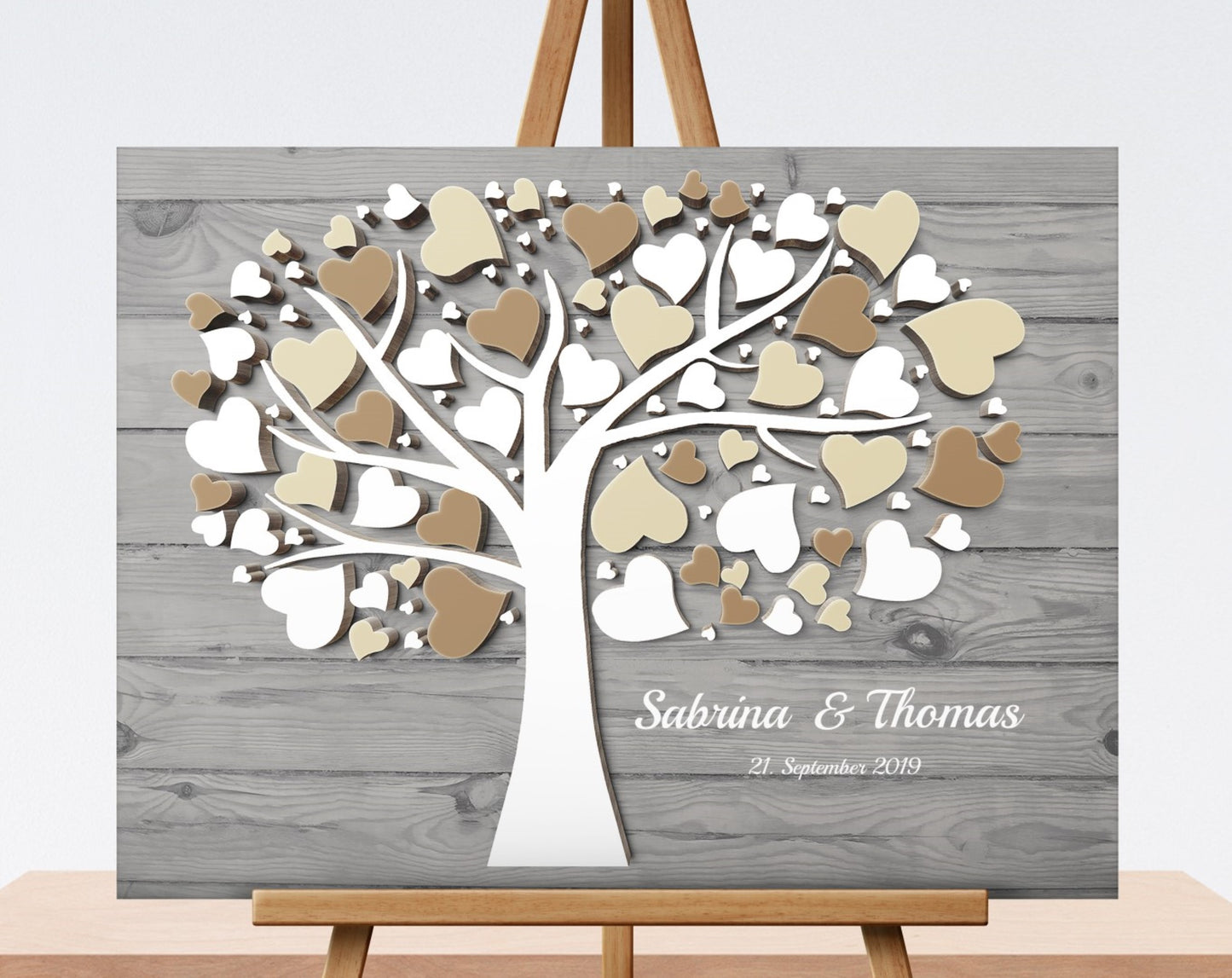 Hochzeitsgästebuch mit 3D Holzeffekt Leinwand