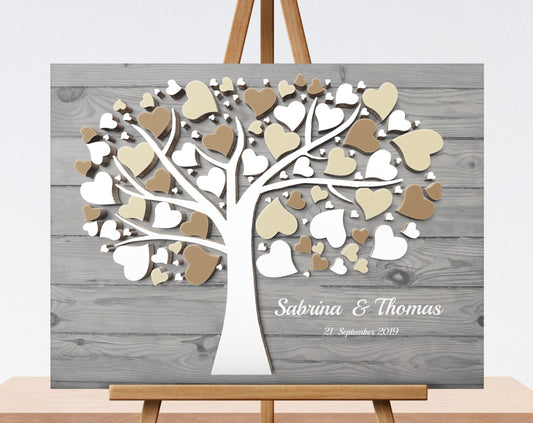 Hochzeitsgästebuch mit 3D Holzeffekt Leinwand