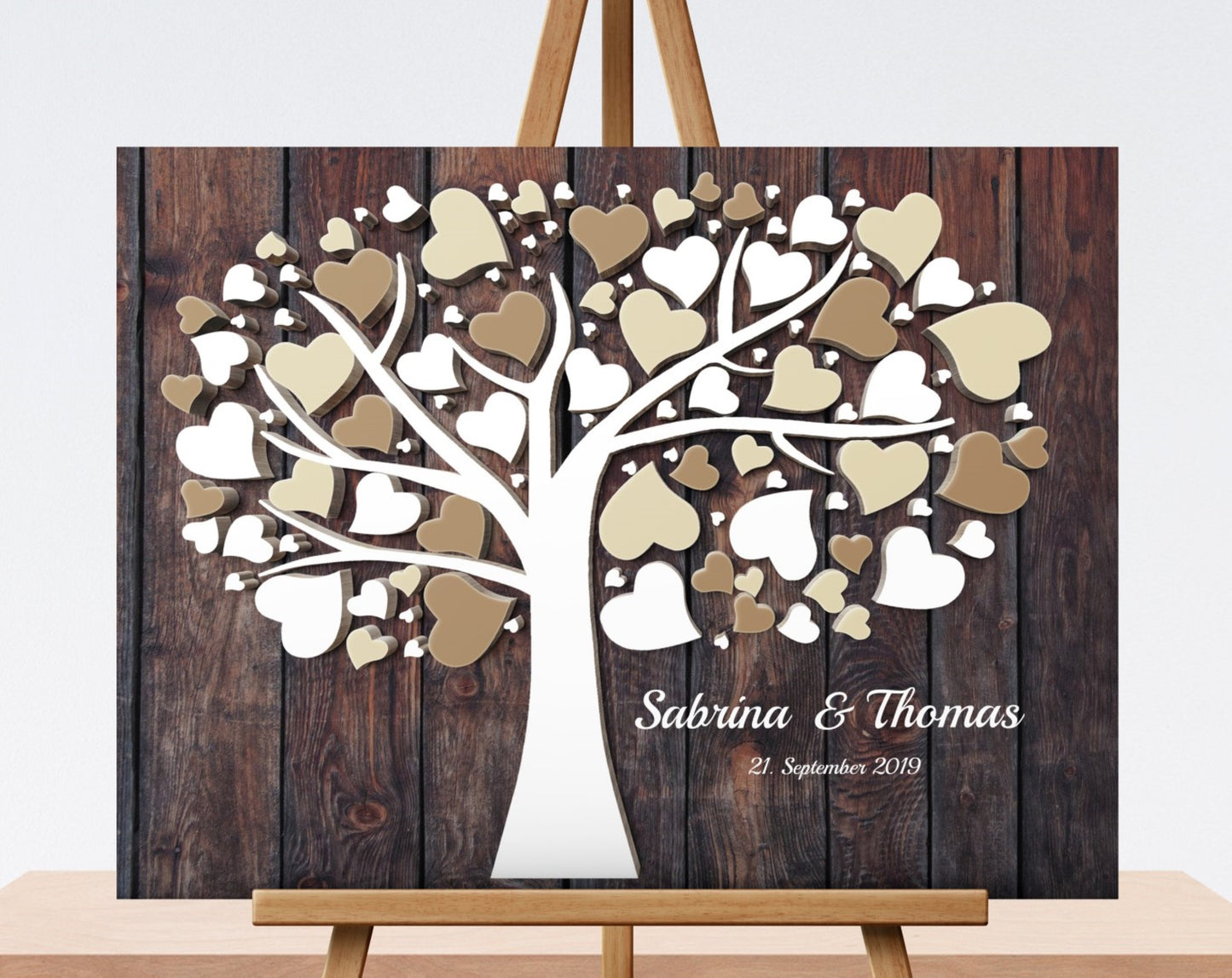 Hochzeitsgästebuch mit 3D Holzeffekt Leinwand