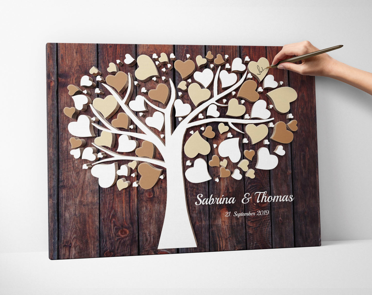 Hochzeitsgästebuch mit 3D Holzeffekt Leinwand