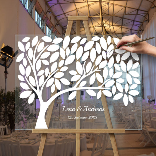 Transparentes Acryl Gästebuch A3 auf Holzständer