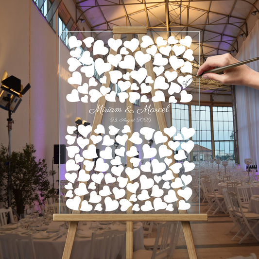 Personalisiertes Gästebuch in weiss, Edle Hochzeitsdeko Platte 