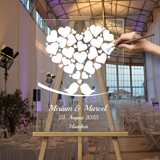 Acrylglas Gästebuch Hochzeitsgeschenk mit Herz & Vogel