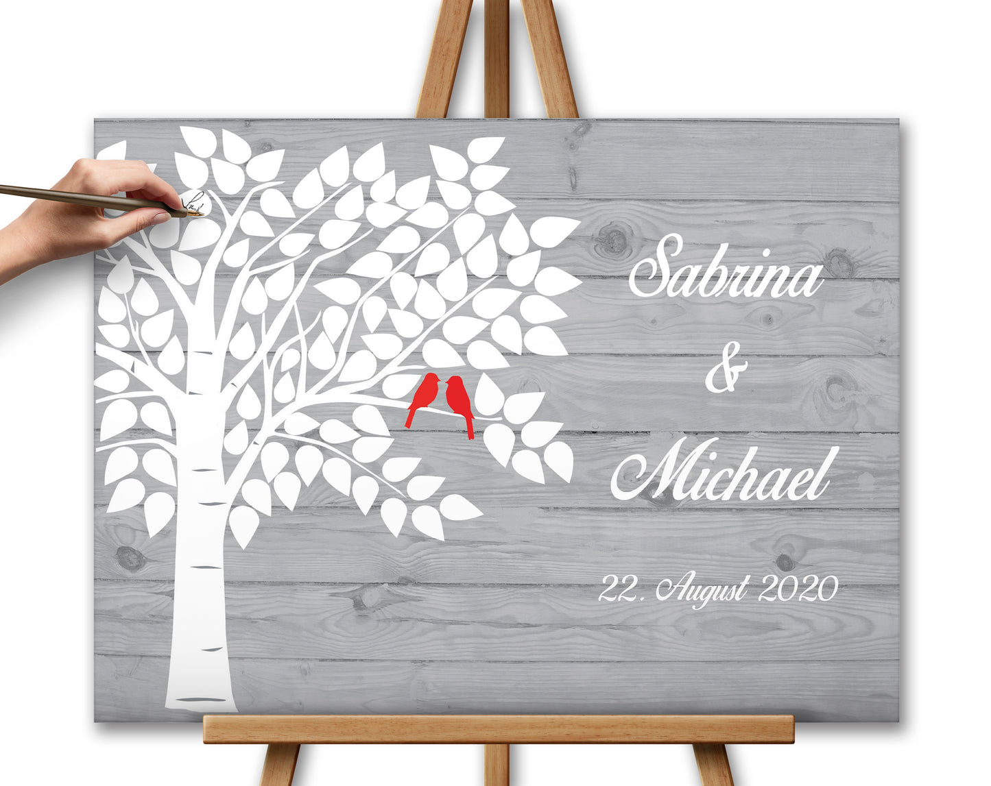 Hochzeitsgeschenk Wedding Tree, Hochzeitsbaum Digitaldruckdatei zum Selbstausdrucken grau mit vogel