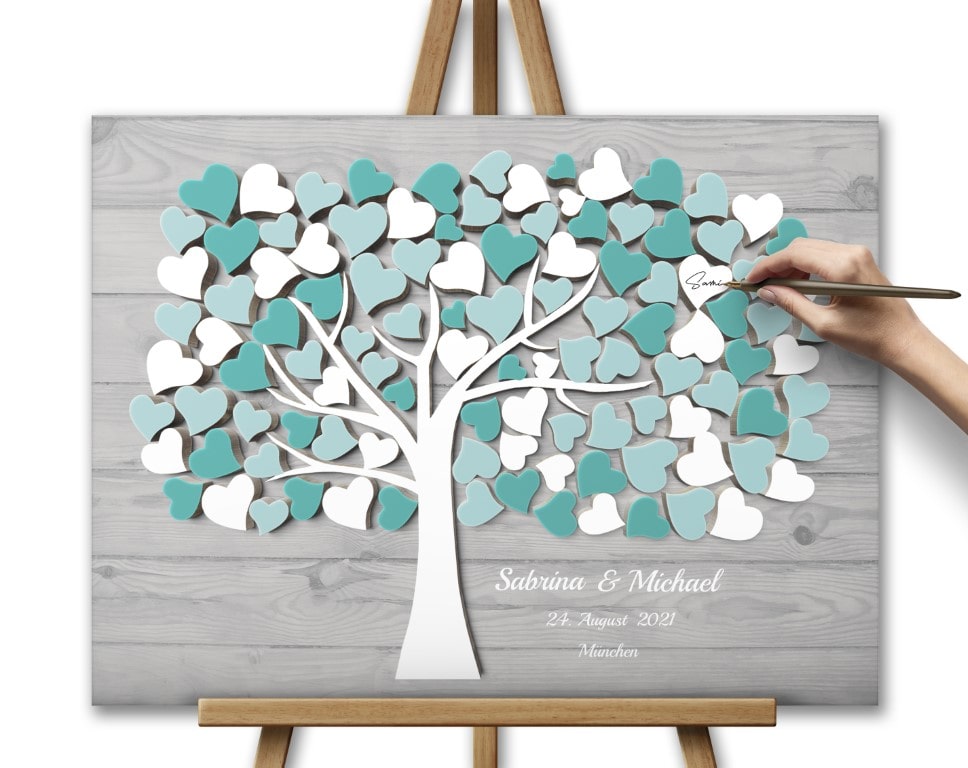 Hochzeitsgästebuch mit 3D Holzeffekt Leinwand