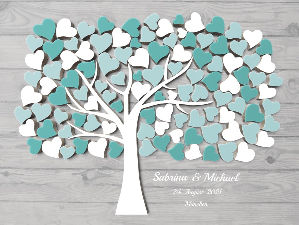 Hochzeitsgästebuch mit 3D Holzeffekt Leinwand