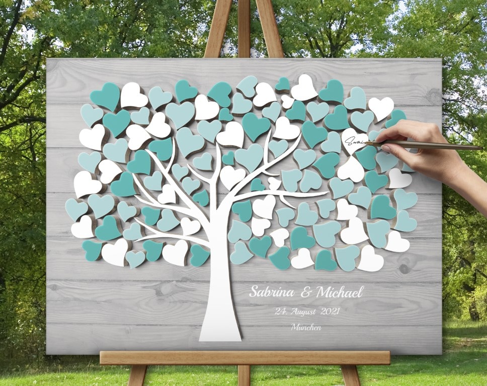 Hochzeitsgästebuch mit 3D Holzeffekt Leinwand