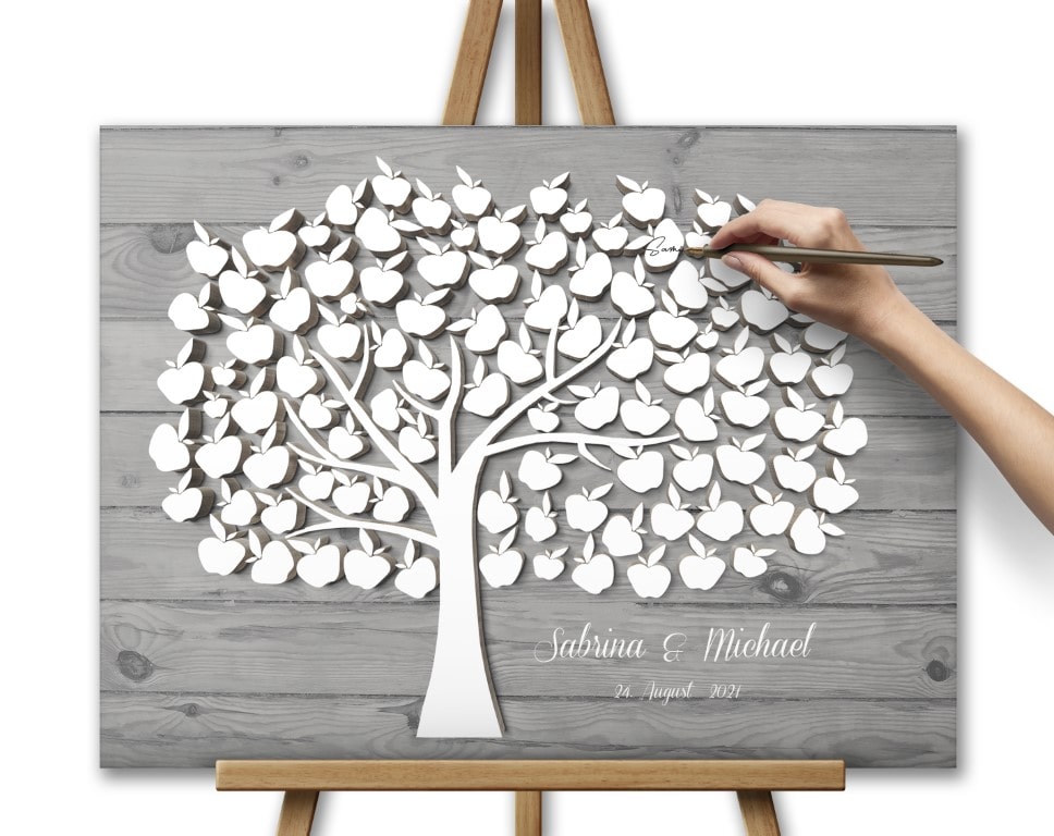 Das originelle Gästebuch für Eure Hochzeit Leinwand Apfelbaum