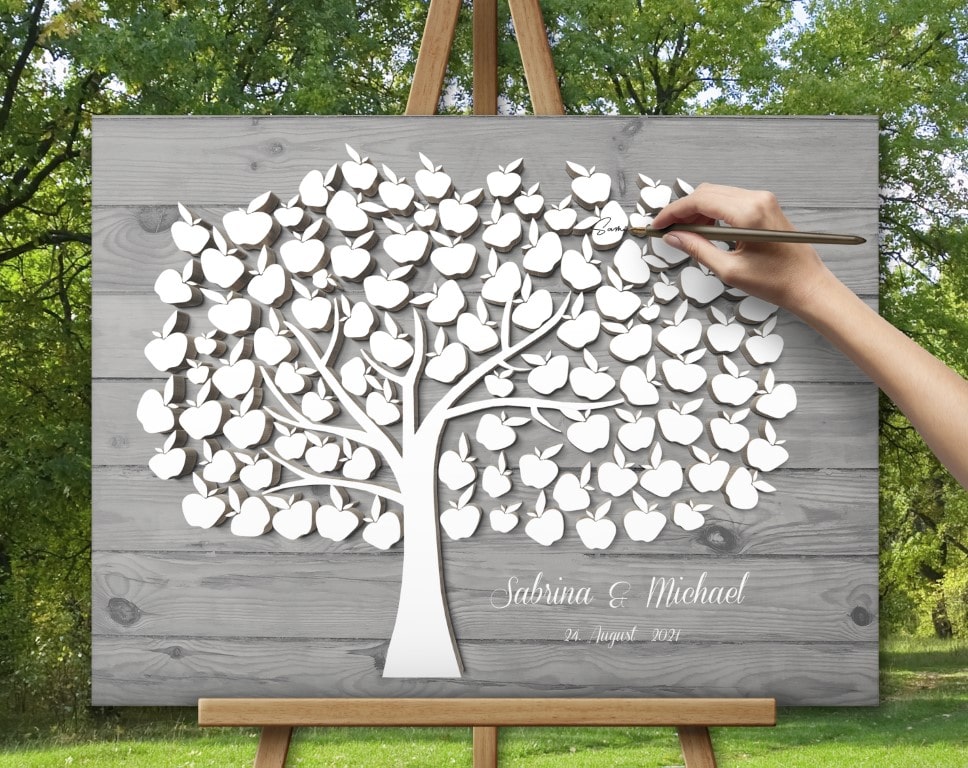 Das originelle Gästebuch für Eure Hochzeit Leinwand Apfelbaum