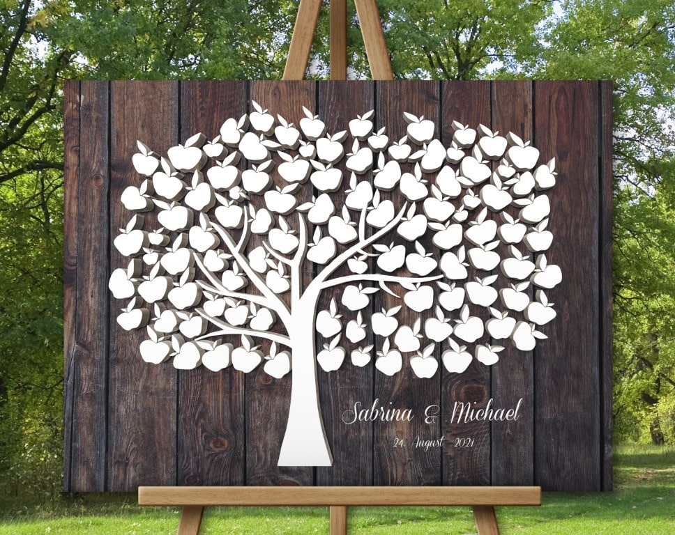 Das originelle Gästebuch für Eure Hochzeit Leinwand Apfelbaum