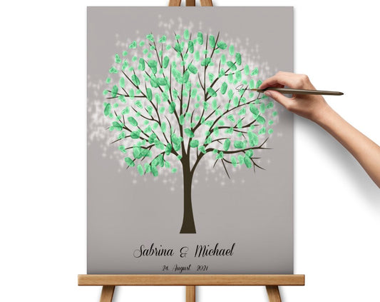 Grau Fingerabdruck Hochzeitsgästebuch auf Leinwand