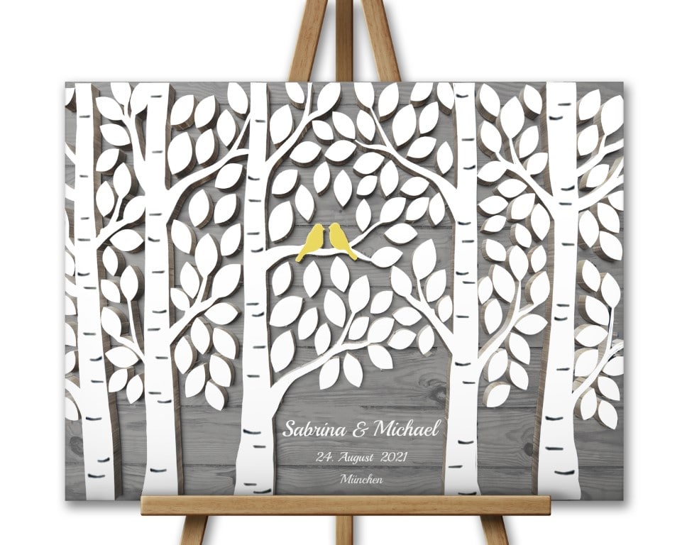 Gästebuch zur Hochzeit mit 3D Holzeffekt Leinwand Wald