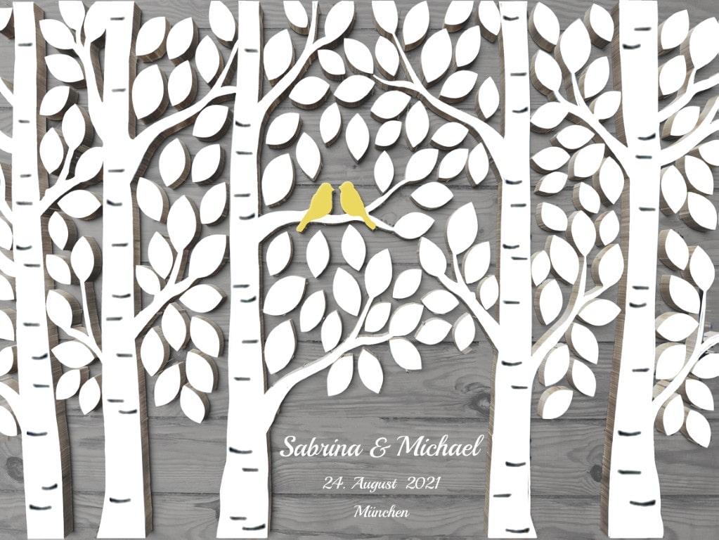 Gästebuch zur Hochzeit mit 3D Holzeffekt Leinwand Wald