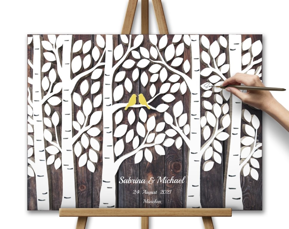 Gästebuch zur Hochzeit mit 3D Holzeffekt Leinwand Wald