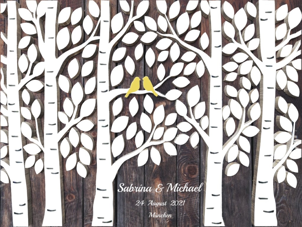 Gästebuch zur Hochzeit mit 3D Holzeffekt Leinwand Wald