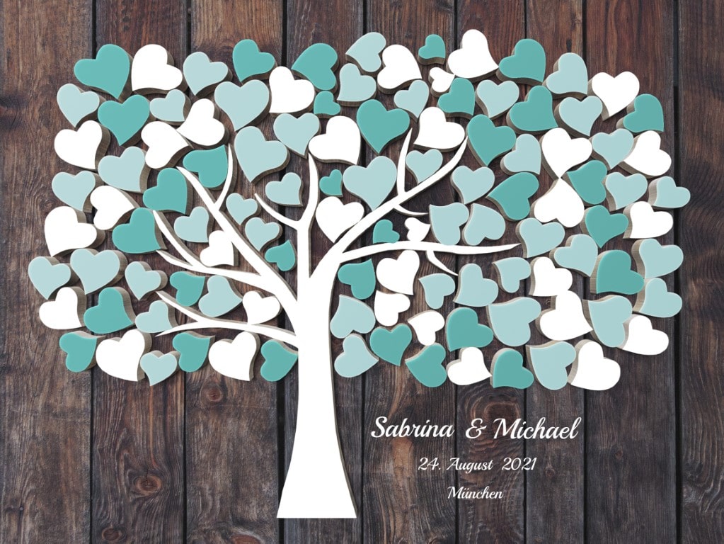 Hochzeitsgästebuch mit 3D Holzeffekt Leinwand