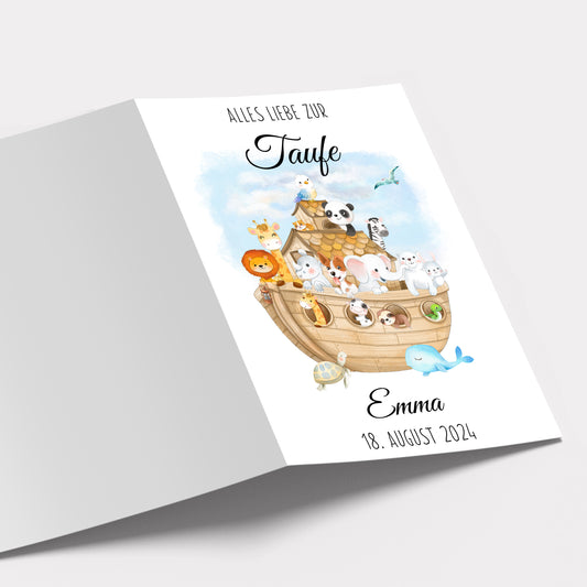 Taufkarte 10 Stk. TEinladungskarte mit Umschlag Arche Noah