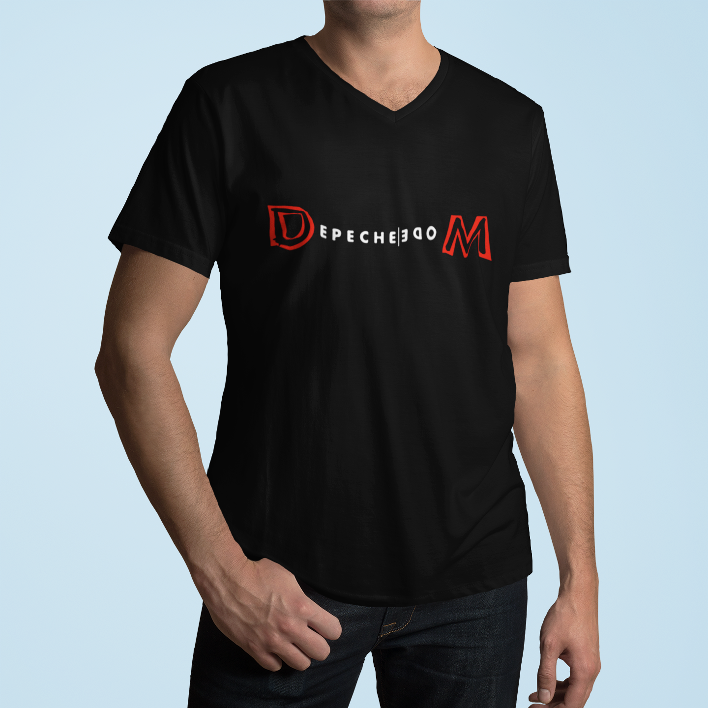 Depeche Mode Unisex V-Neck Konzert T-Shirt Schwarz Weiß