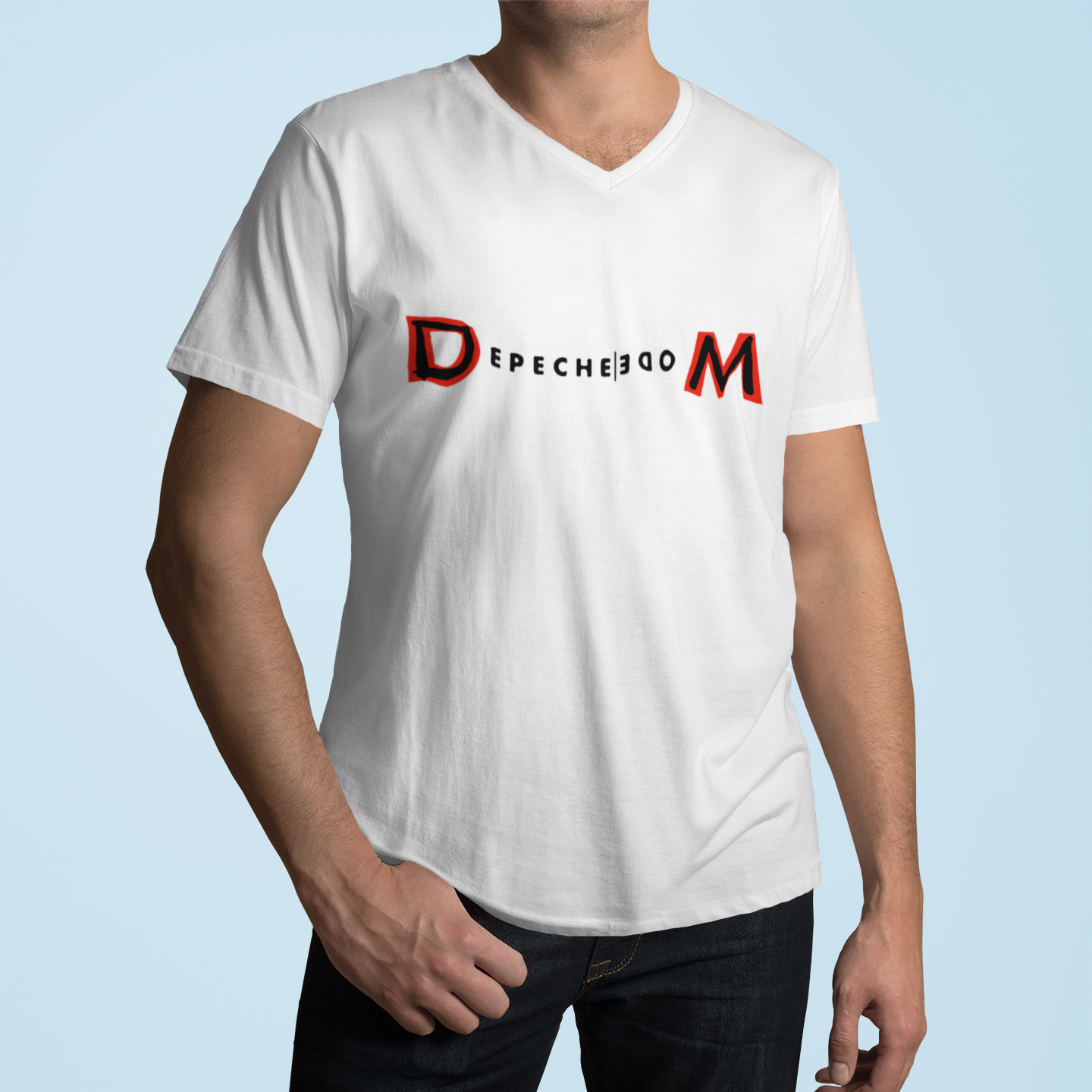 Depeche Mode Unisex V-Neck Konzert T-Shirt Schwarz Weiß