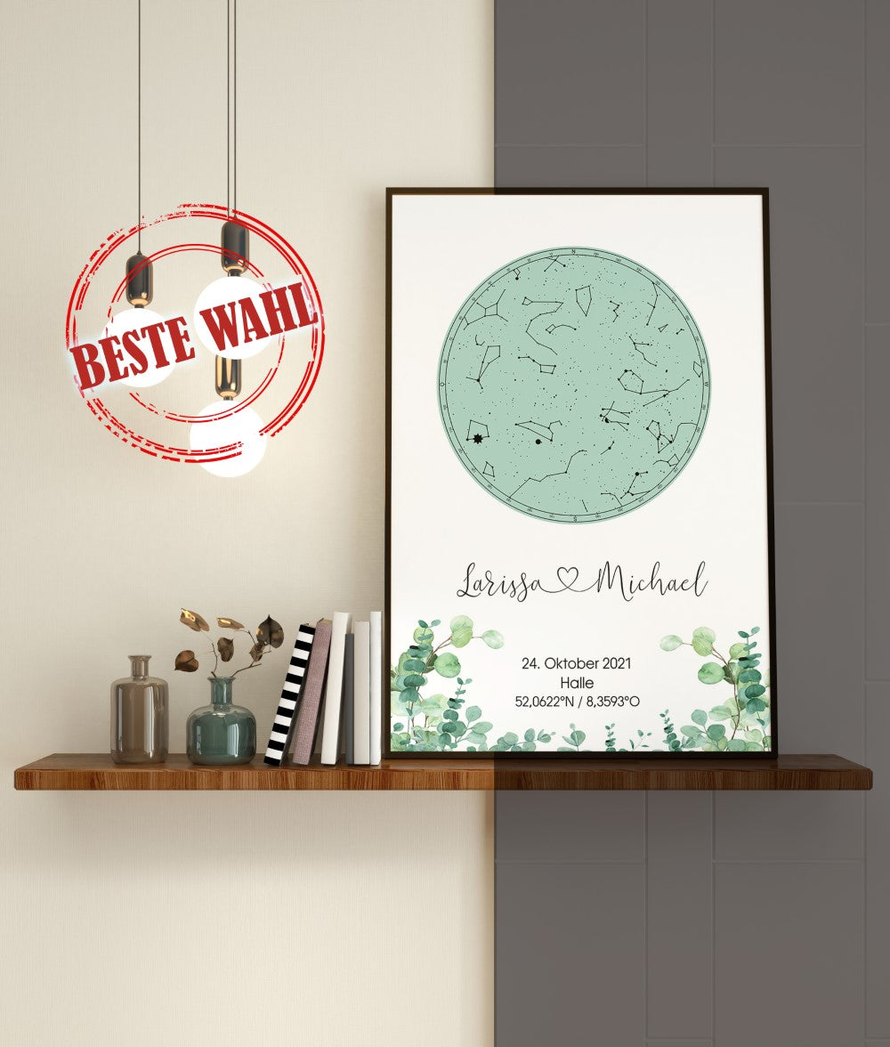 Eukalyptus Sternenkarte Poster Sternenhimmel personalisiert