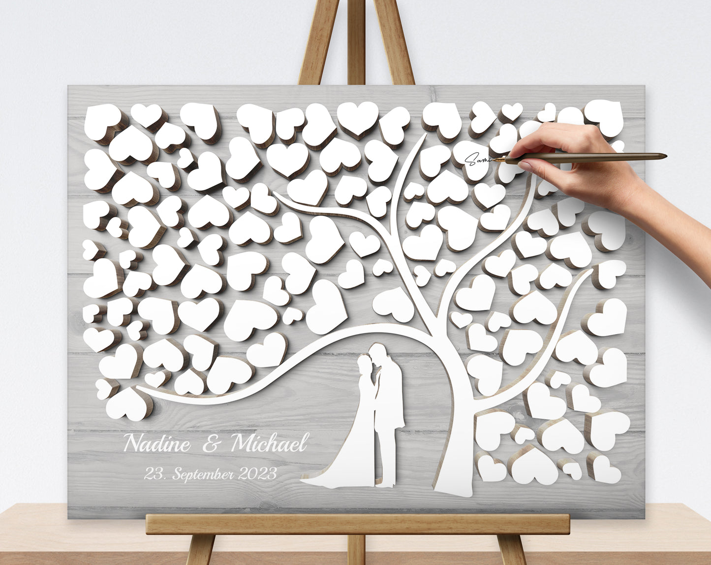 Hochzeitsgästebuch mit 3D Effekt Paar Herzbaum