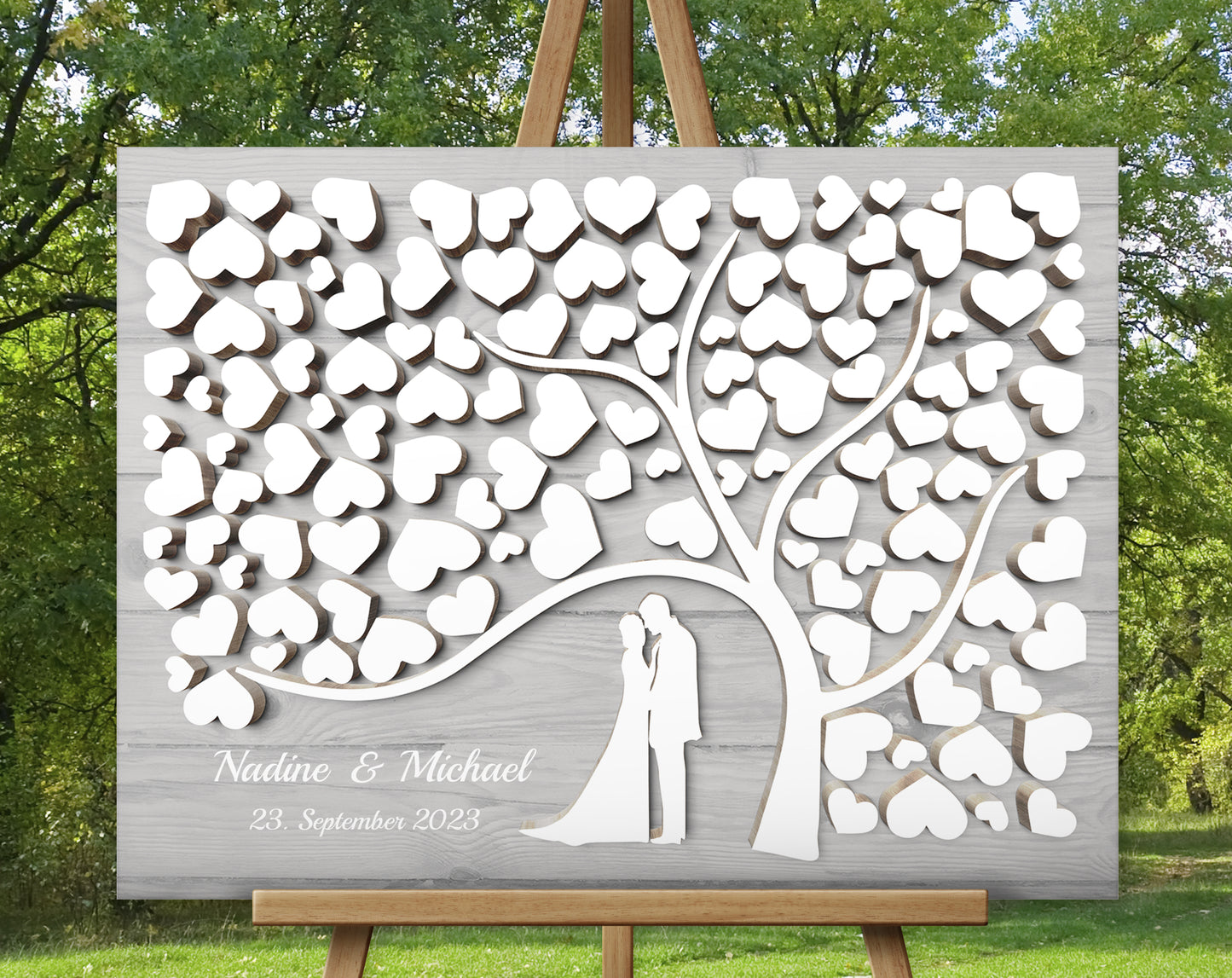 Hochzeitsgästebuch mit 3D Effekt Paar Herzbaum
