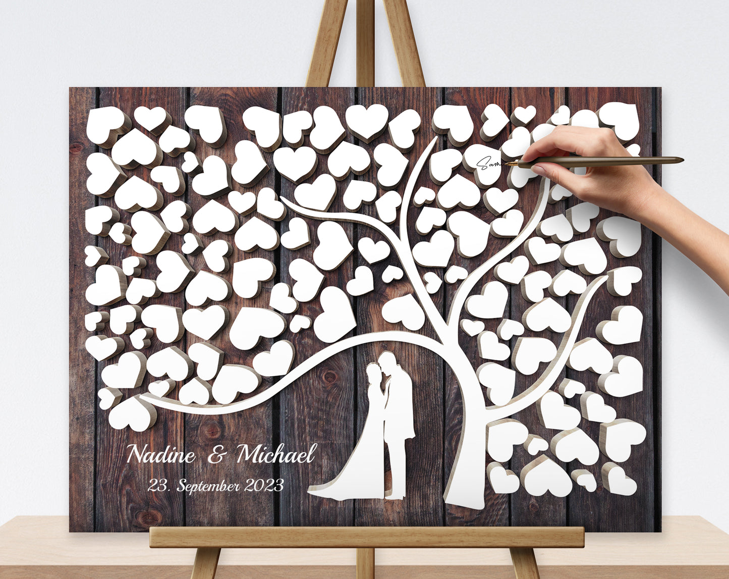 Hochzeitsgästebuch mit 3D Effekt Paar Herzbaum