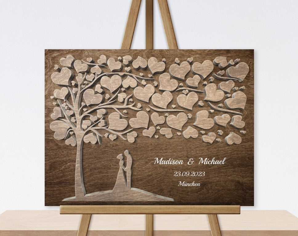 Hochzeitsgeschenk Gästebuch mit Holzeffekt