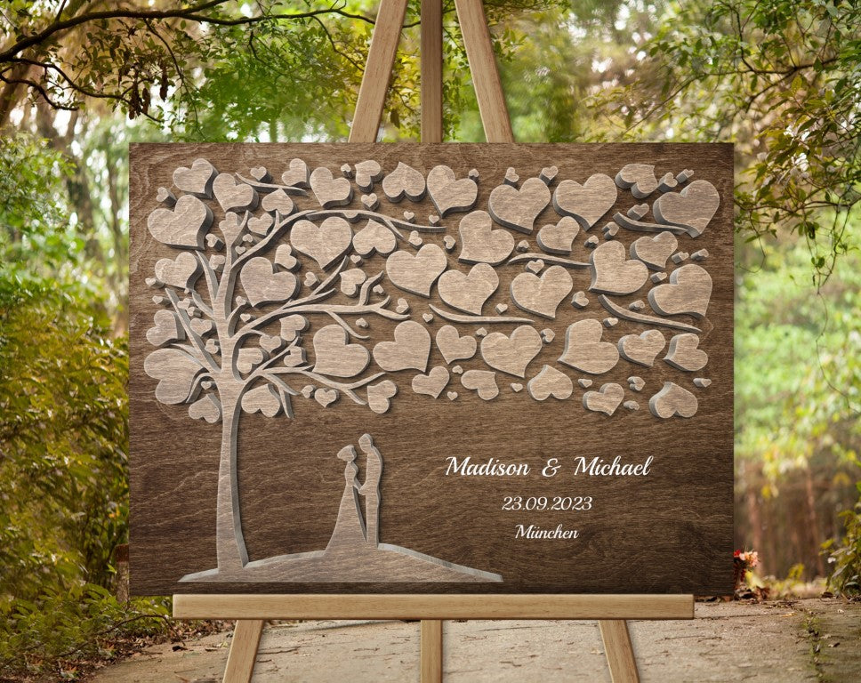 Hochzeitsgeschenk Gästebuch mit Holzeffekt