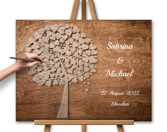 Herzbaum Hochzeitsgästebuch Boho Vintage Holzeffekt