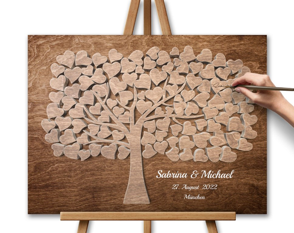 Goldene Hochzeit Hochzeitsgästebuch Holzeffekt Herz