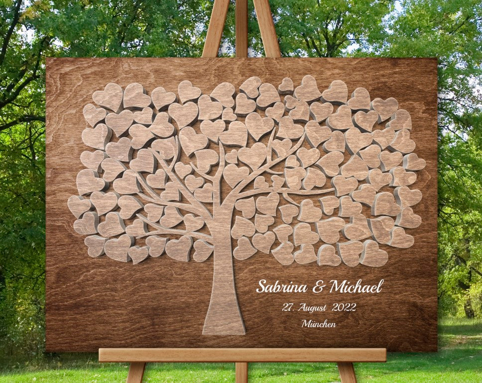 Goldene Hochzeit Hochzeitsgästebuch Holzeffekt Herz