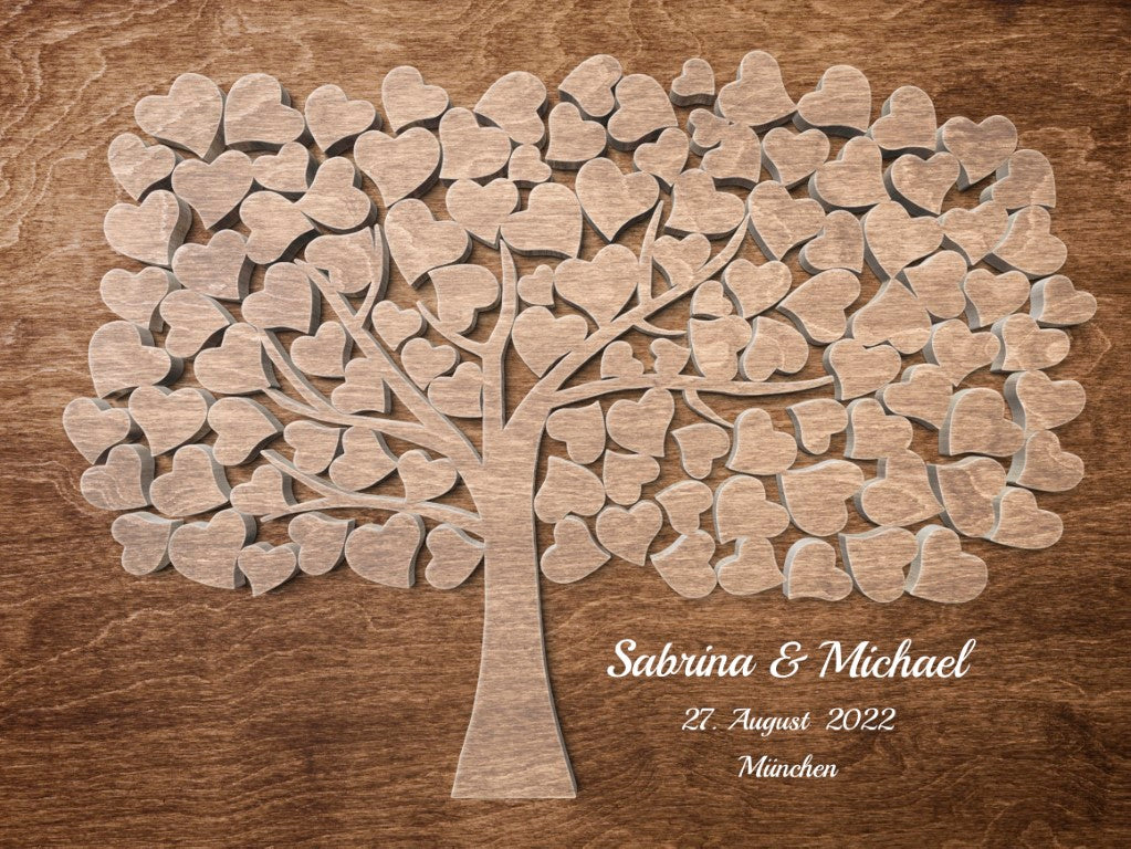 Goldene Hochzeit Hochzeitsgästebuch Holzeffekt Herz