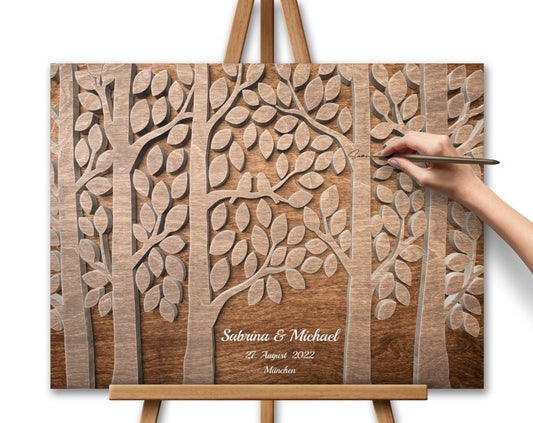 Gästebuch mit Holzeffekt Hochzeitsgeschenk Wald