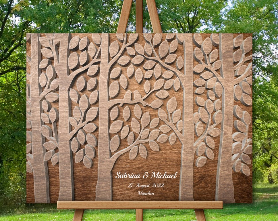 Gästebuch mit Holzeffekt Hochzeitsgeschenk Wald