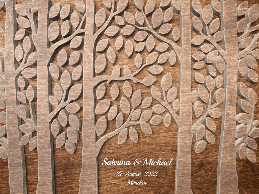 Gästebuch mit Holzeffekt Hochzeitsgeschenk Wald