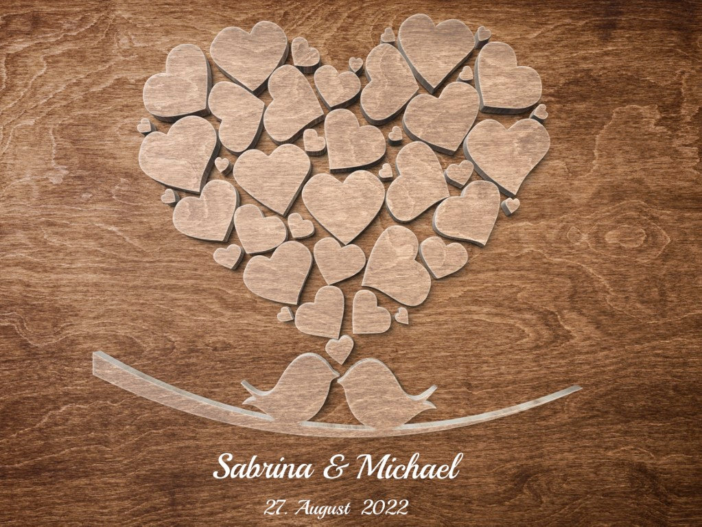 Gästebuch mit Holzeffekt Hochzeitsgeschenk Vogel