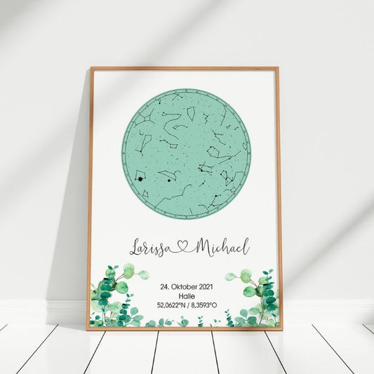 Eukalyptus Sternenkarte Poster Sternenhimmel personalisiert